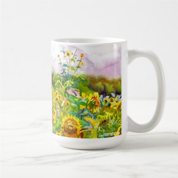 Certified International 18 Oz Sunflower Fields Coffee Mug - Large, Yellow Floral Ceramic, Microwave & Dishwasher Safe